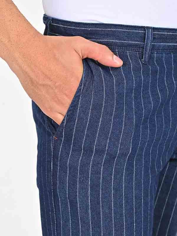 Indian Terrain Men's Slim Fit Striped Dark Blue Shorts
